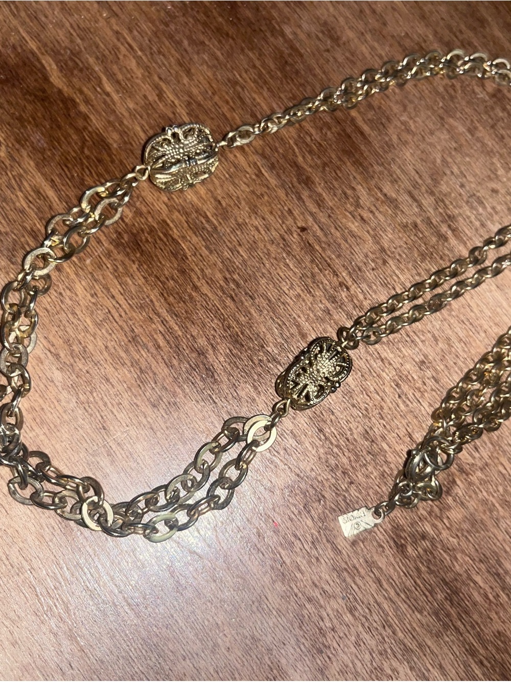 Vintage Gold-Tone Multi-Chain Necklace with Decorative Medallions